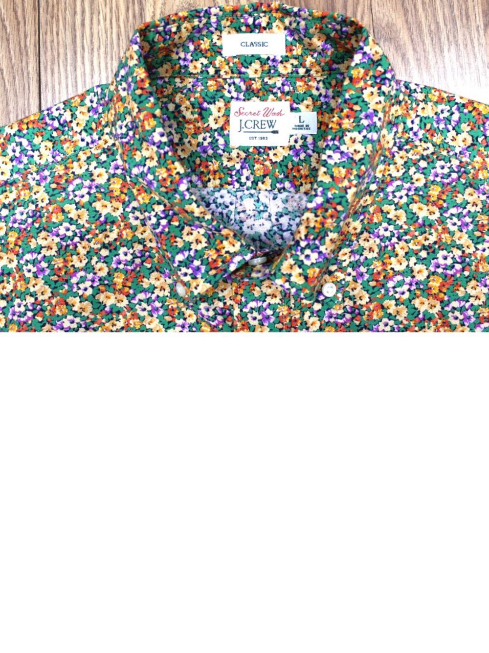 J.CREW SECRET WASH CLASSIC FIT 100% COTTON SHIRT FLORAL PRIT Sz LARGE, L